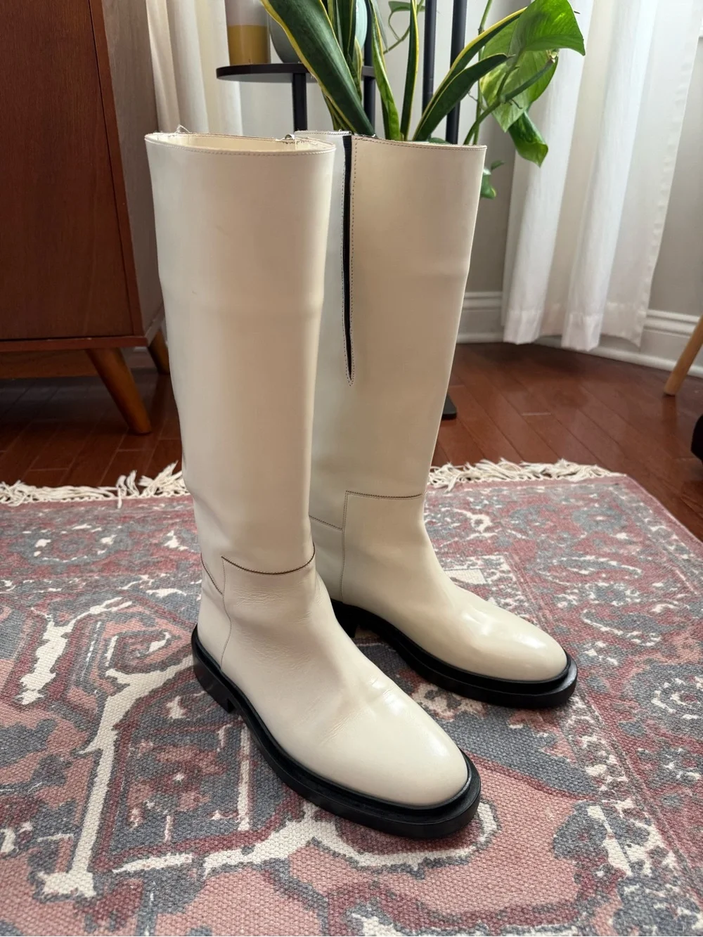 Jil Sander Cream Leather Over-the-Knee Boots